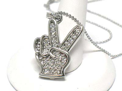 Made in korea whitegold plating victory hand sign pendant necklace