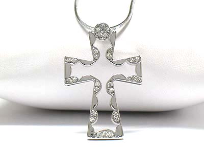 Made in korea whitegold plating crystal accent cut out cross pendant necklace