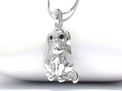 Made in korea whitegold plating crystal nodding puppy pendant necklace