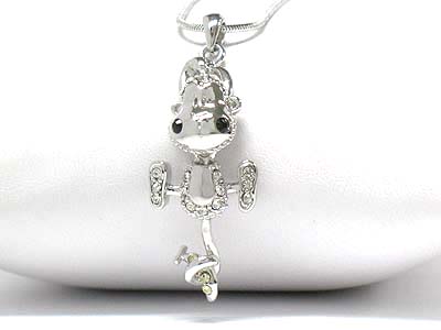 Made in korea whitegold plating crystal nodding monkey pendant necklace