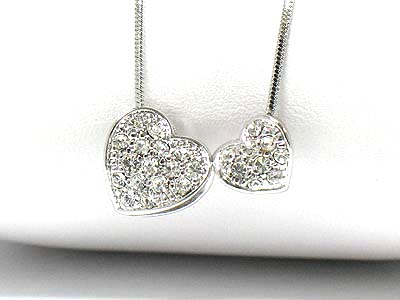 Made in korea whitegold plating crystal dual heart pendant necklace -valentine