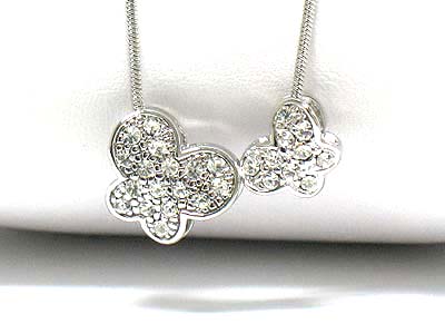 Made in korea whitegold plating crystal dual butterfly pendant necklace