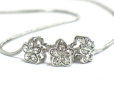 Made in korea whitegold plating crystal triple flower pendant necklace