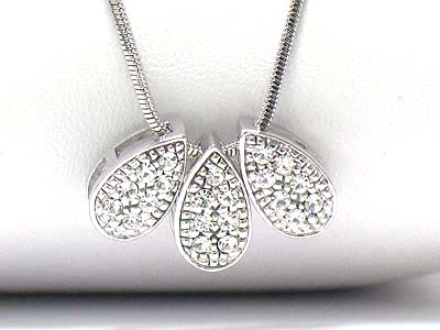 Made in korea whitegold plating crystal triple tear drop pendant necklace