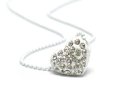 Made in korea whitegold plating crystal metal heart necklace -valentine