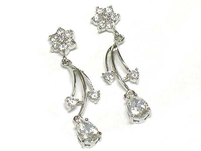 Crystal flower and cubic drop earring