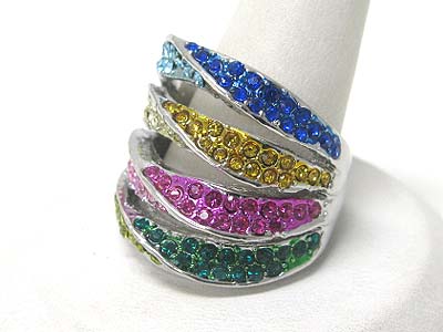 Four level crystal stud fashion ring