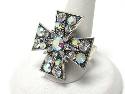 Crystal stud cross adjustable ring