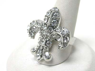 Crystal stud fleur de lis adjustable ring