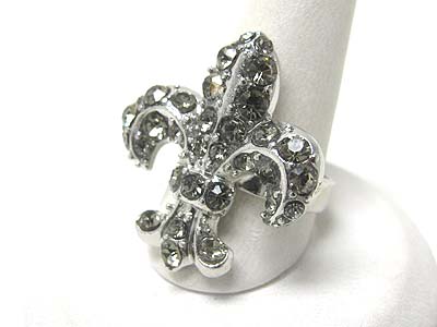 Crystal stud fleur de lis adjustable ring