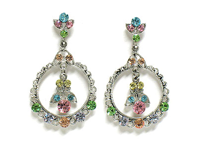 Crystal hoop and dangling crystal deco stud earring - hoops