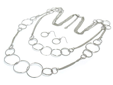 Metal ring and double chain necklace set