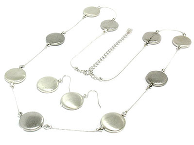 Metal thread wire and disk necklace and earring set