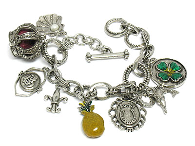 Luck theme multi charm toggle bracelet