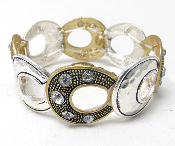 Crystal deco metal horse shoe link stretch bracelet