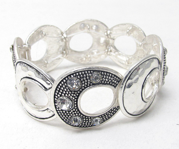 Crystal deco metal horse shoe link stretch bracelet