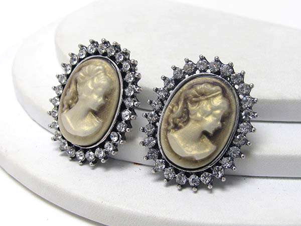 Crystal deco cameo earring