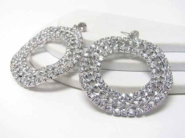 Crystal and chain deco hoop earring - hoops