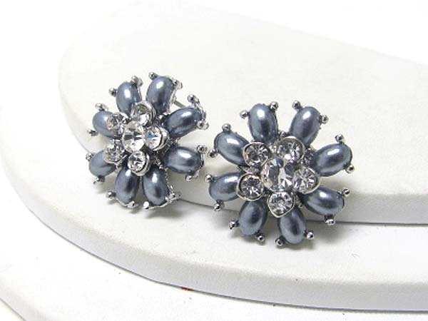 Crystal center pearl flower earring