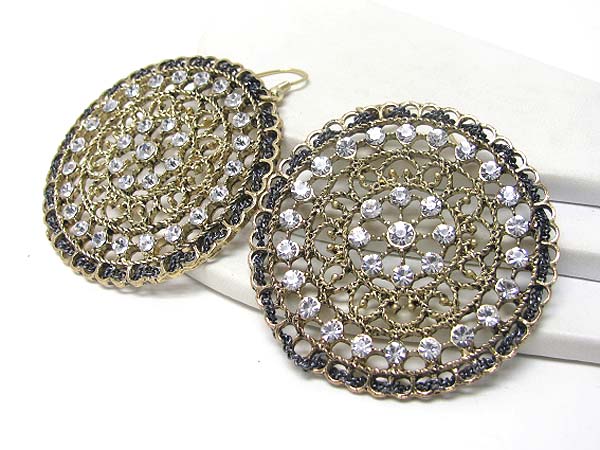 Crystal and metal filigree disk earring