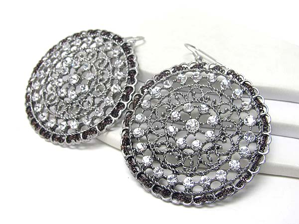 Crystal and metal filigree disk earring