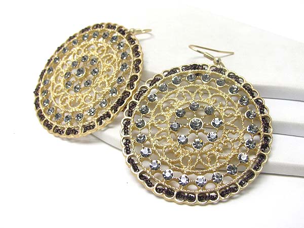 Crystal and metal filigree disk earring