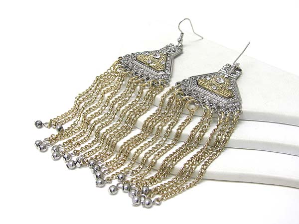 Crystal deco and multi chain drop earring