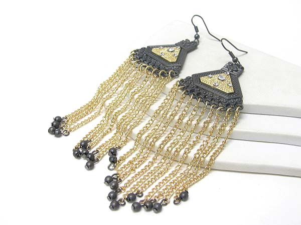 Crystal deco and multi chain drop earring