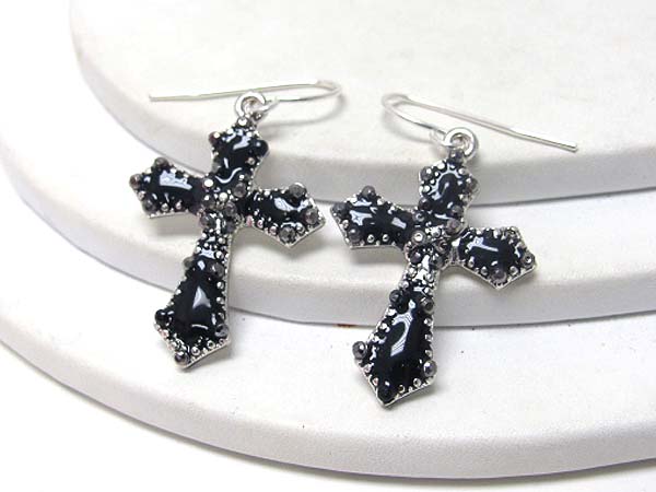 Crystal and epoxy deco cross earring