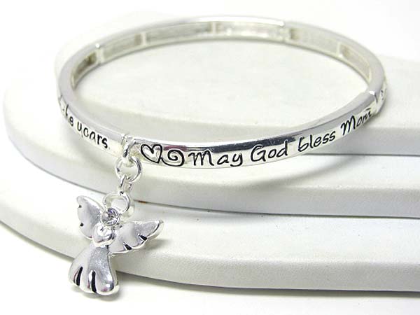 Crystal deco angel charm message stretch bracelet