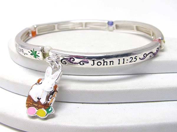 Rabbit charm message stretch bracelet