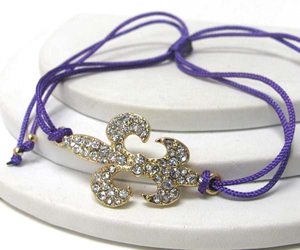 Crystal fluer de lis and braided yarn friendship bracelet