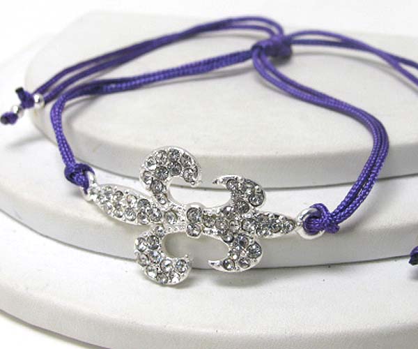 Crystal fluer de lis and braided yarn friendship bracelet