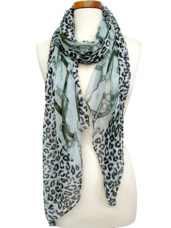 100% polyester leopard with multi chains spring fashion scarf