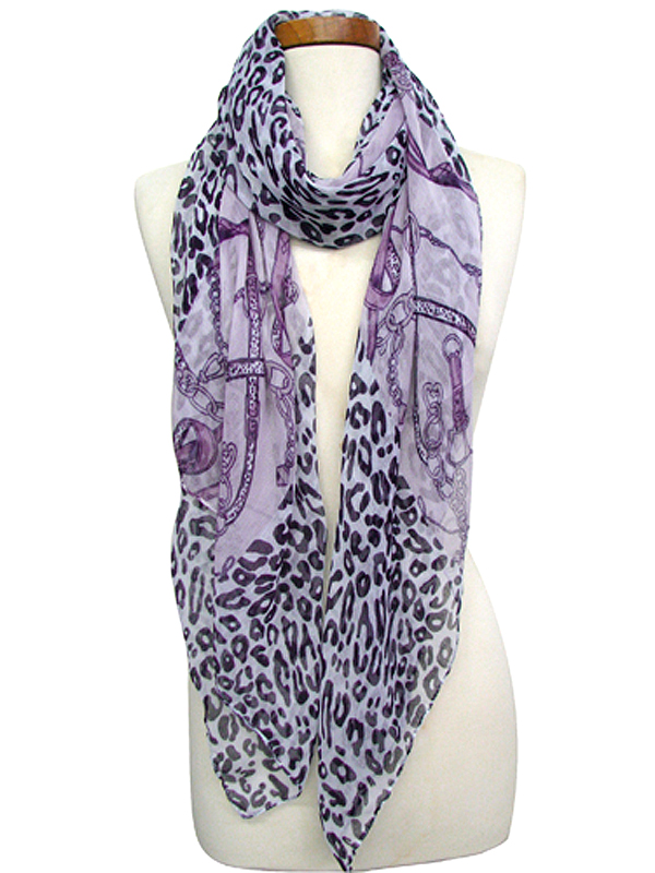 100% polyester leopard with multi chains spring fashion scarf