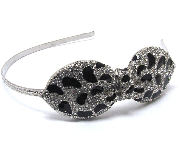 Extra large crystal and epoxy printed leopard metal ribbon on accent metal headband