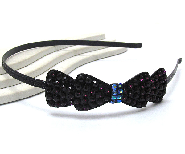 Crystal stud double ribbon accent meatl headband