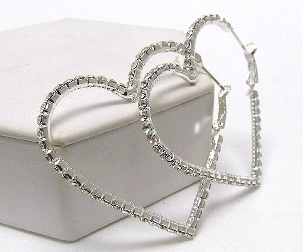 Rhinestone heart hoop earring - hoops -valentine