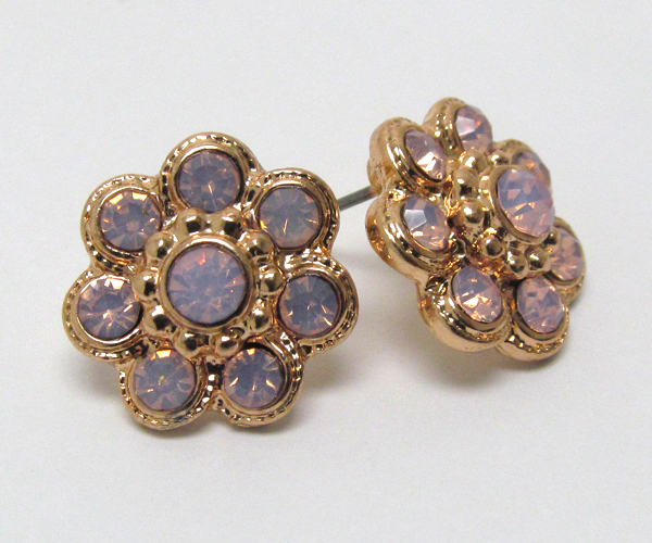 Crystal metal flower stud earring