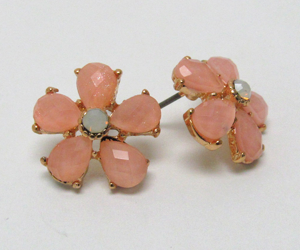 Crystal metal with flower glass stone stud earring