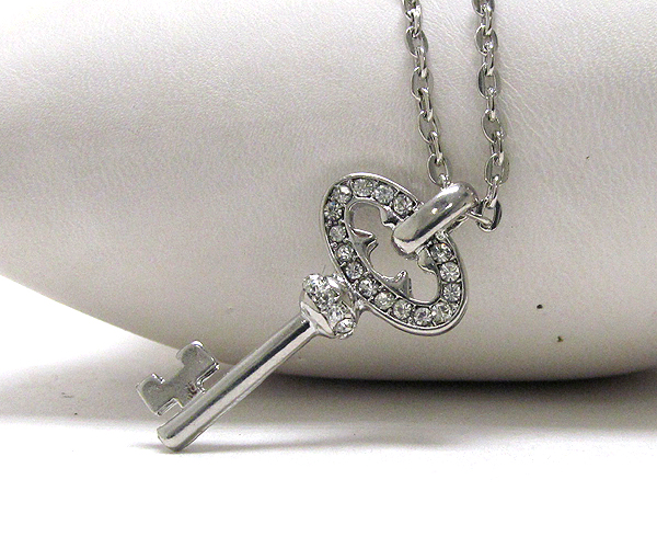 Metal crystal key chain necklace