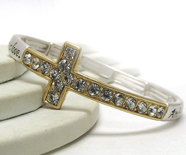 Crystal cross with bible inspiration  message stretch bracelet