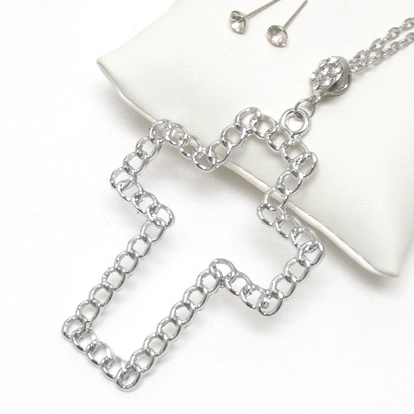 Chain cross pendant necklace earring set