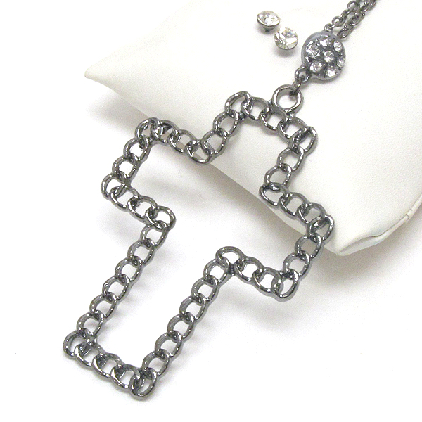 Chain cross pendant necklace earring set