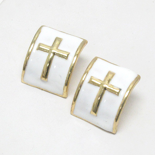 Epoxy deco curved cross earring