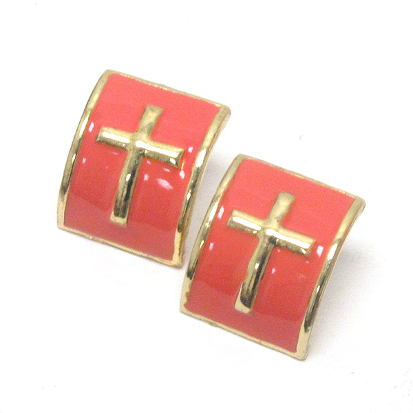 Epoxy deco curved cross earring