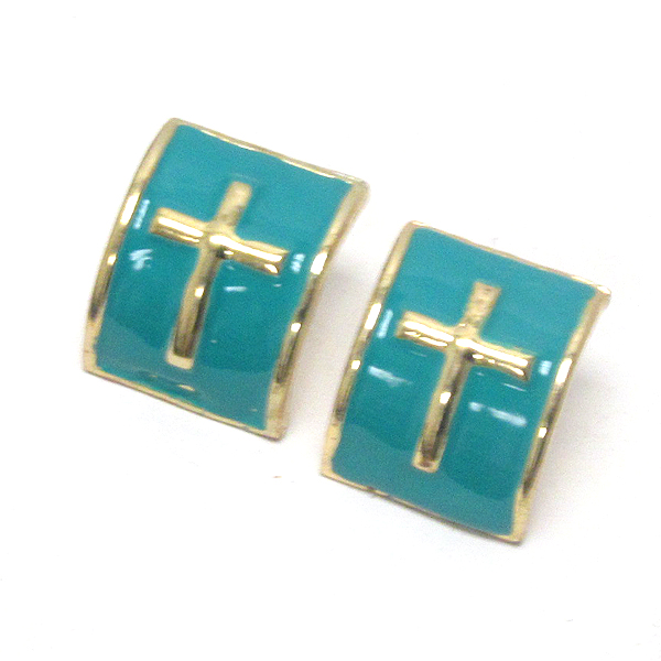 Epoxy deco curved cross earring