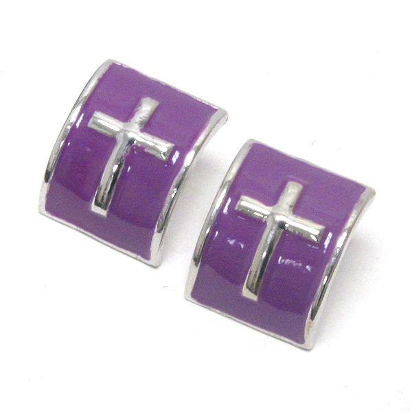 Epoxy deco curved cross earring