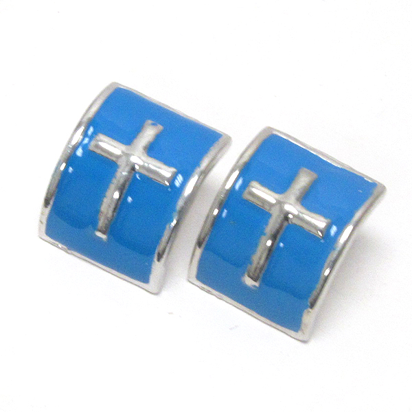 Epoxy deco curved cross earring