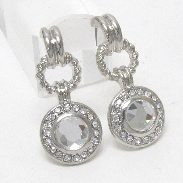 Crystal deco disk link drop earring